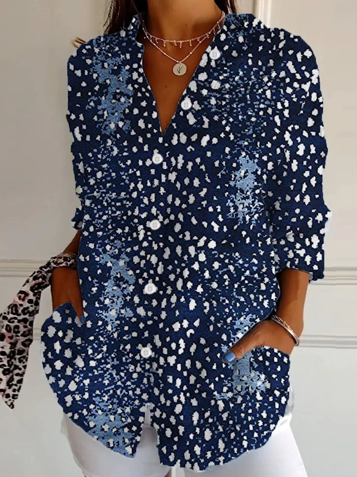 Loose Long Sleeve Shirt Collar Ethnic Casual Regular Shirt