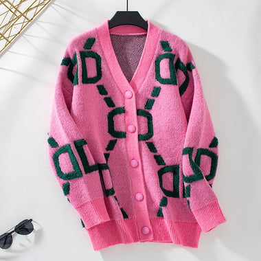 Casual Long Sleeve Abstract Loose Mid-Long Sweater
