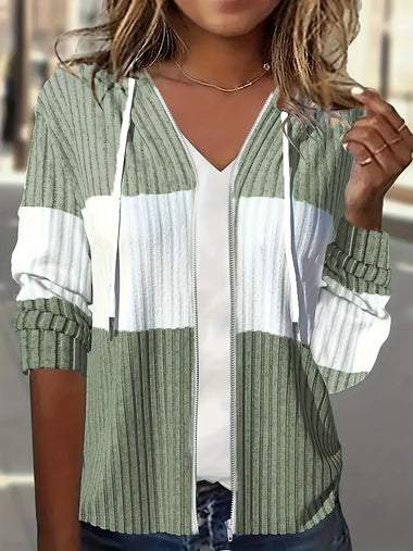 Loose Long Sleeve Color Block Casual Regular Jacket
