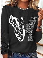 Casual Long Sleeve Crew Neck Text Letters Regular Blouse