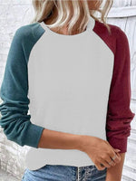 Loose Long Sleeve Crew Neck Color Block Casual Regular Sweatshirt