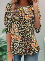 Loose Long Sleeve Crew Neck Floral Casual Regular Blouse