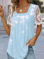 Casual Short Sleeve Square Neck Floral Loose Regular T-Shirt