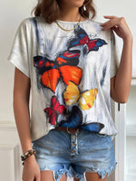 Loose Short Sleeve Crew Neck Butterfly Casual Regular T-Shirt