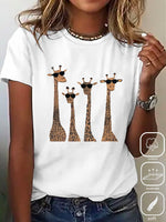 Loose Short Sleeve Crew Neck Deer Casual Regular T-Shirt
