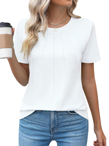 Casual Short Sleeve Crew Neck Plain Loose Regular Blouse