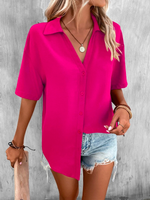 Casual Short Sleeve Shirt Collar Plain Loose Regular Shirt
