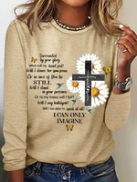 Long Sleeve Crew Neck Text Letters Simple Regular Blouse