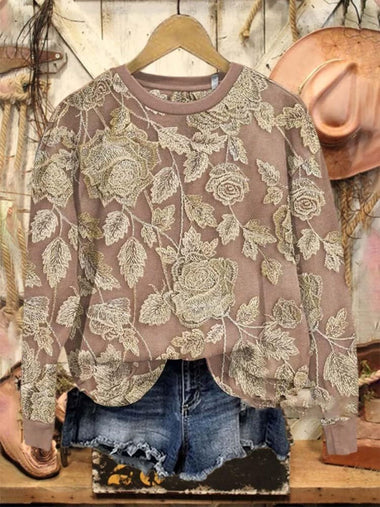 Casual Long Sleeve Crew Neck Floral Loose Regular Sweatshirt