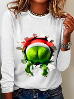 Loose Long Sleeve Crew Neck Christmas Casual Regular Blouse