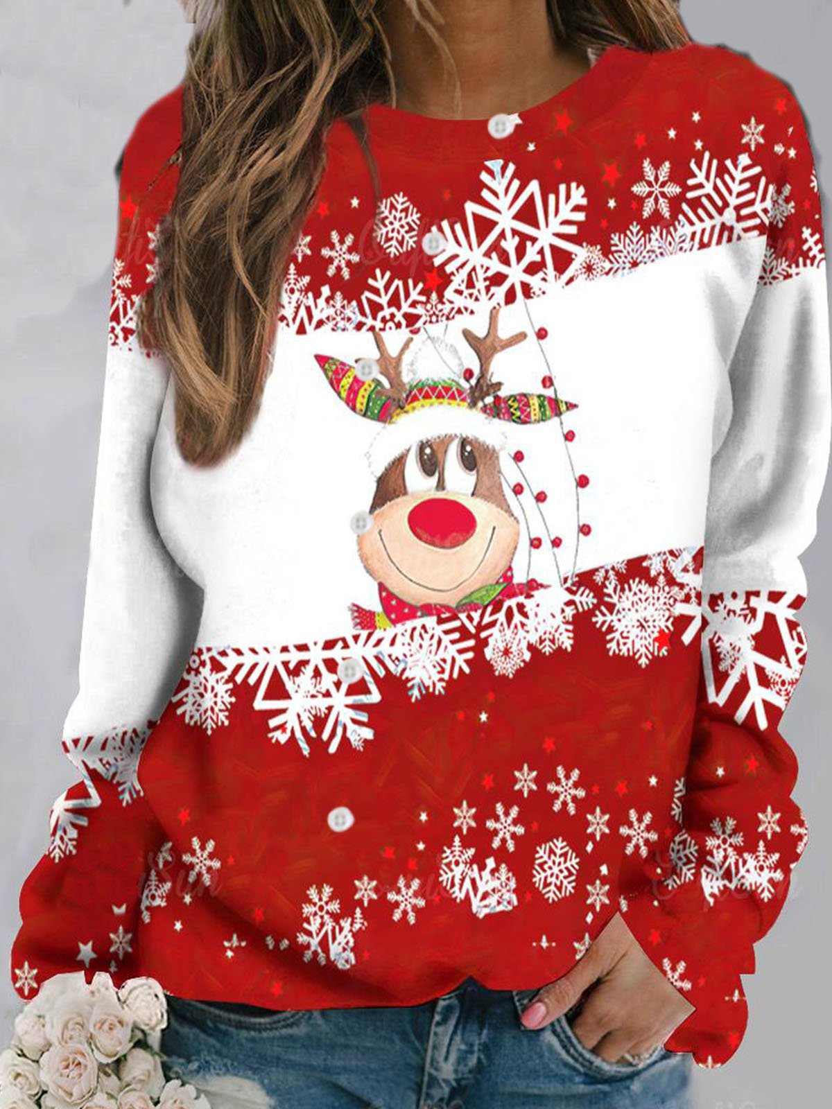 Loose Long Sleeve Crew Neck Christmas Casual Regular Sweatshirt