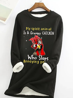 Casual Long Sleeve Crew Neck Text Letters Loose Mid-Long Sweatshirt