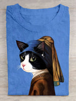 Loose Short Sleeve Crew Neck Cat Casual Regular T-Shirt