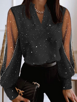 Casual Long Sleeve Floral Color Block Plain Regular Blouse