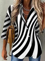 Casual Long Sleeve Shirt Collar Geometric Loose Regular Blouse