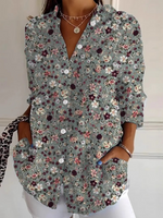 Casual Long Sleeve Shirt Collar Floral Loose Regular Shirt