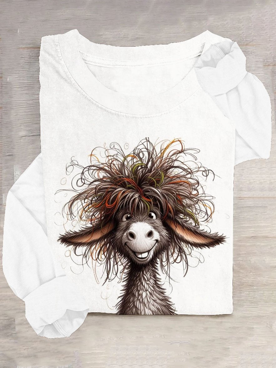 Casual Long Sleeve Crew Neck Animal Loose Regular T-Shirt