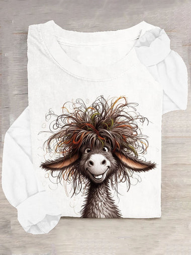 Casual Long Sleeve Crew Neck Animal Loose Regular T-Shirt