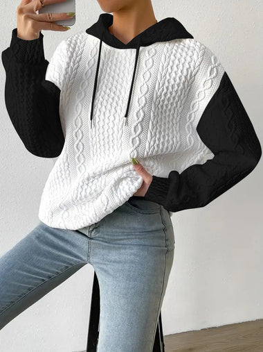Loose Long Sleeve Hoodie Color Block Casual Regular Sweatshirt