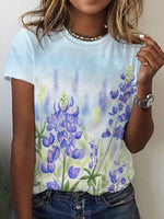 Casual Short Sleeve V Neck Floral Loose Regular T-Shirt