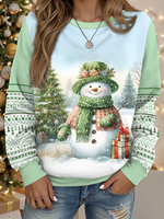 Casual Long Sleeve Crew Neck Christmas Snowman Loose Regular Sweatshirt