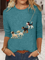 Casual Long Sleeve Crew Neck Dog Loose Regular T-Shirt