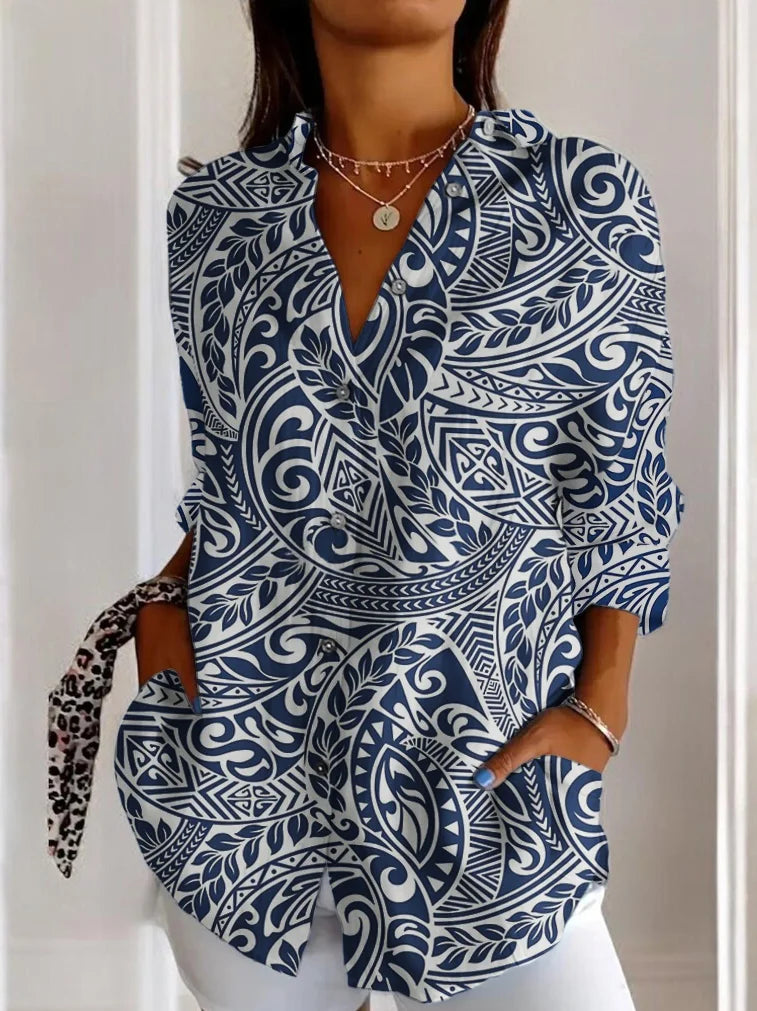 Casual Long Sleeve Shirt Collar Geometric Regular Shirt