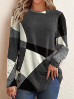 Casual Three Quarter Sleeve Crew Neck Plaid Loose Regular Blouse