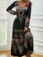 Casual Long Sleeve Crew Neck Floral Maxi Dress