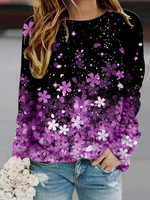 Casual Long Sleeve Crew Neck Floral Heart Loose Regular Sweatshirt
