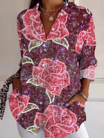 Loose Long Sleeve Shirt Collar Floral Casual Regular Shirt