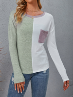 Casual Long Sleeve Crew Neck Color Block Loose Regular T-Shirt
