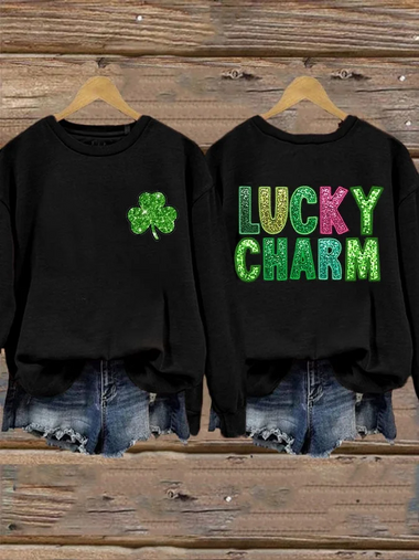 Casual Long Sleeve Crew Neck Shamrock Loose Regular Sweatshirt