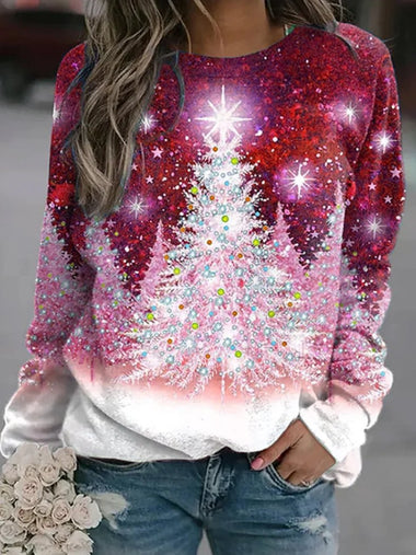 Loose Long Sleeve Crew Neck Christmas Casual Regular Sweatshirt