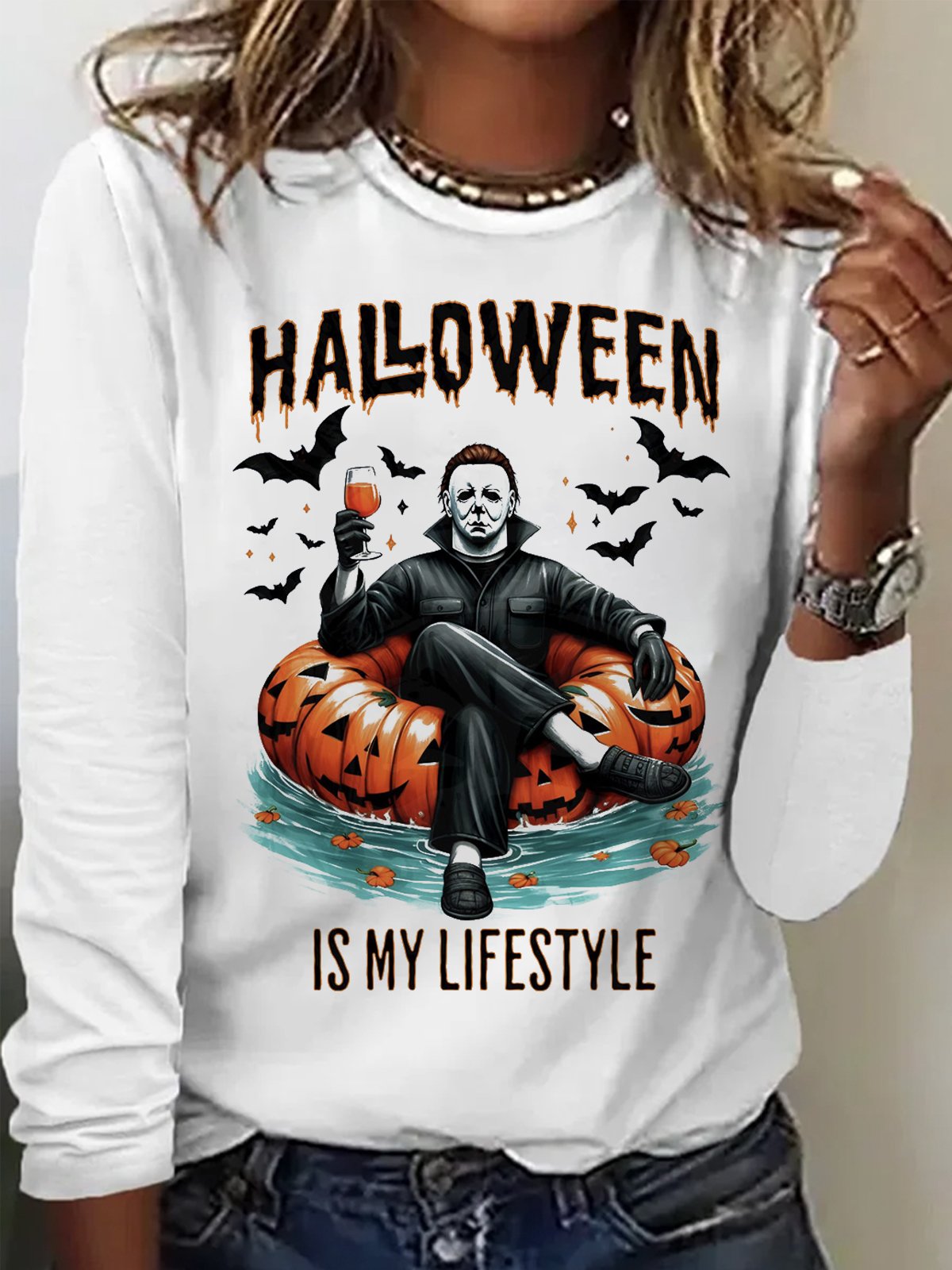 Casual Long Sleeve Crew Neck Letter Pattern Regular T-Shirt