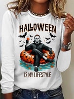 Casual Long Sleeve Crew Neck Letter Pattern Regular T-Shirt