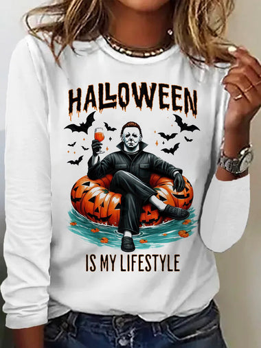 Casual Long Sleeve Crew Neck Letter Pattern Regular T-Shirt