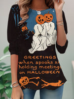 Casual Long Sleeve Crew Neck Halloween Loose Regular T-Shirt
