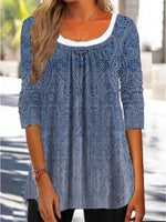 Loose Long Sleeve Crew Neck Ethnic Casual Regular Blouse