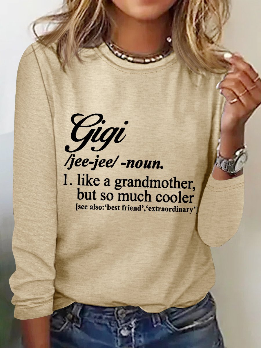 Simple Long Sleeve Crew Neck Text Letters Regular Blouse