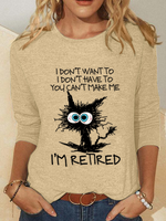 Casual Long Sleeve Crew Neck Cat Regular Blouse