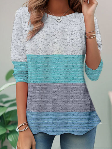 Casual Long Sleeve Crew Neck Striped Loose Regular Blouse