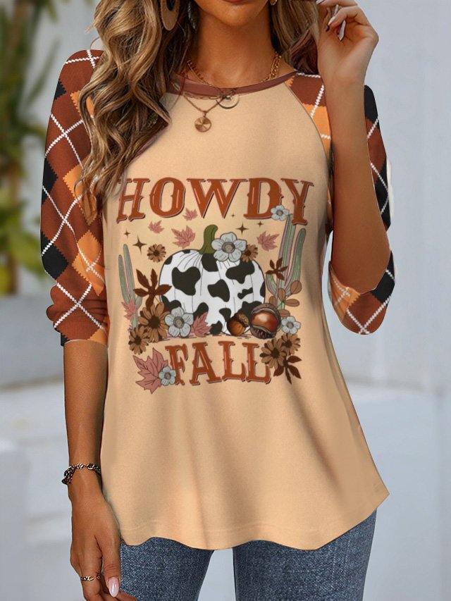 Casual Long Sleeve Crew Neck Plaid Loose Regular Blouse