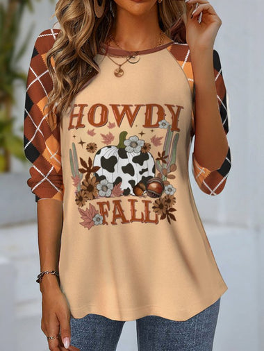 Casual Long Sleeve Crew Neck Plaid Loose Regular Blouse