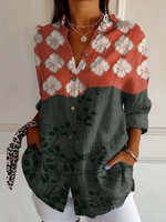 Loose Long Sleeve Shirt Collar Striped Floral Casual Regular Shirt