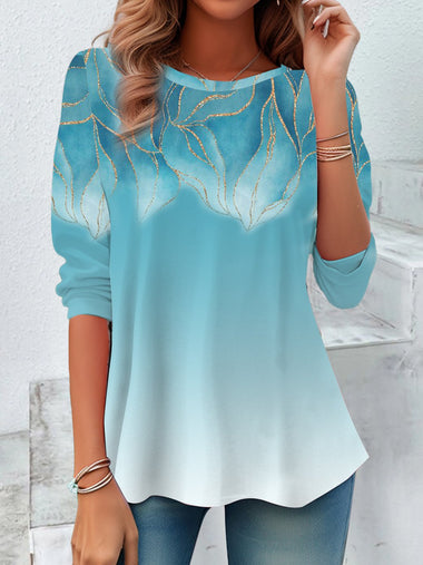 Casual Long Sleeve Crew Neck Abstract Graphic Loose Regular Blouse