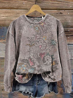 Casual Long Sleeve Crew Neck Floral Loose Regular Sweatshirt