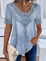 Loose Short Sleeve Crew Neck Ethnic Casual Regular Blouse
