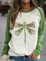 Casual Long Sleeve Crew Neck Dragonfly Loose Regular Sweatshirt