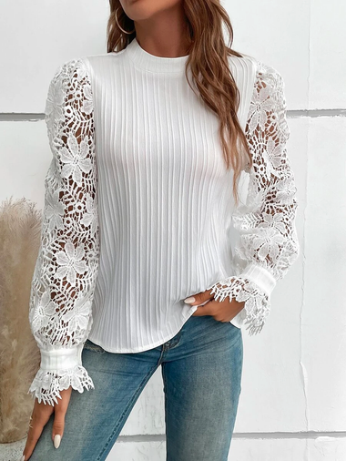Loose Long Sleeve Stand Collar Plain Casual Regular Blouse